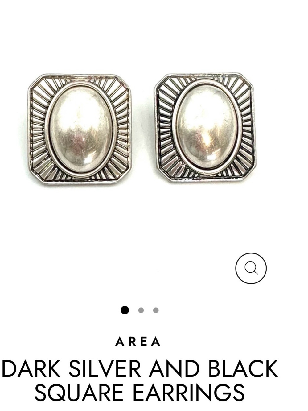 AREA Silver-Tone Oval Center Square Stud Earrings